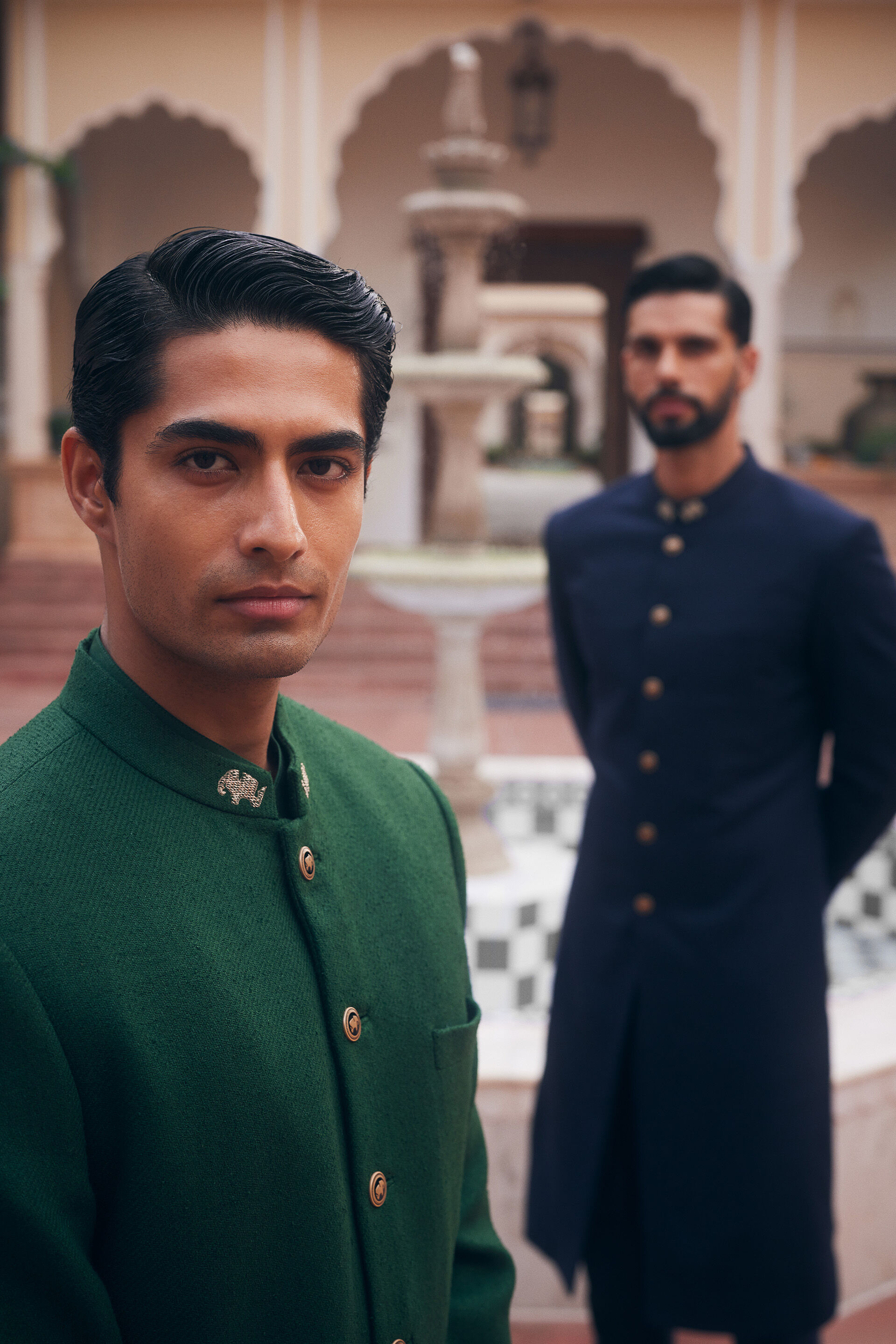 Shravas Silk Sherwani - Green, Green, image 4